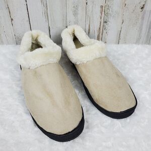 Memory Foam Faux Fur Lined Slippers Beige Size Large 9-10